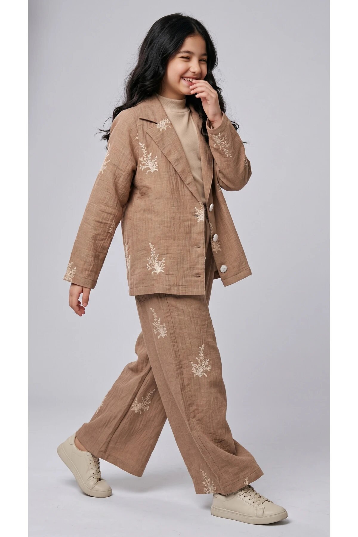 Occasion Embroidered 3-Piece Set - Brown - Pafim Kids