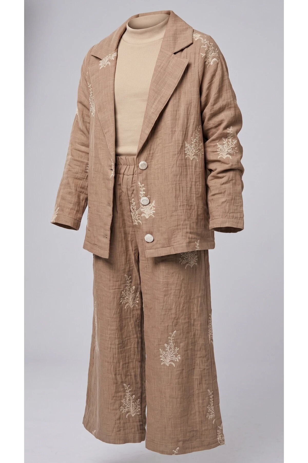 Occasion Embroidered 3-Piece Set - Brown - Pafim Kids