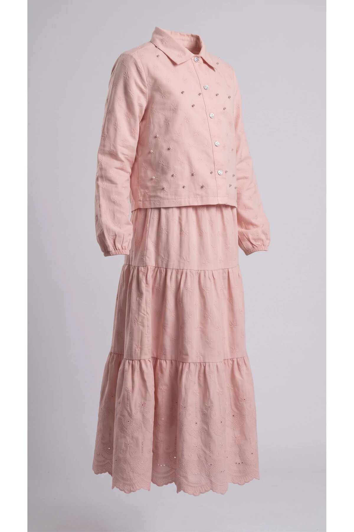 Cotton Broderie Pearl Girls' Set - Powder Pink - Pafim Kids