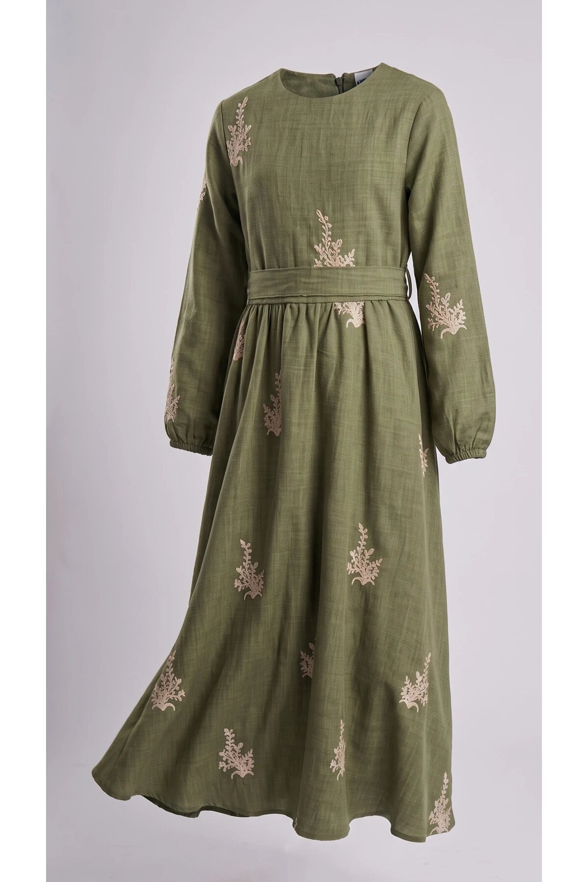 Embroidered Belted Special Occasion Girls' Dress - Green - Pafim Kids
