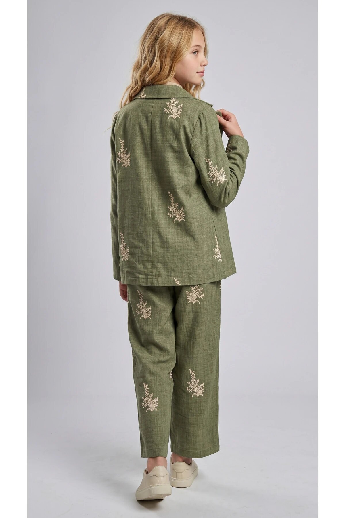 Embroidered 3-Piece Special Occasion Girls' Set - Green - Pafim Kids