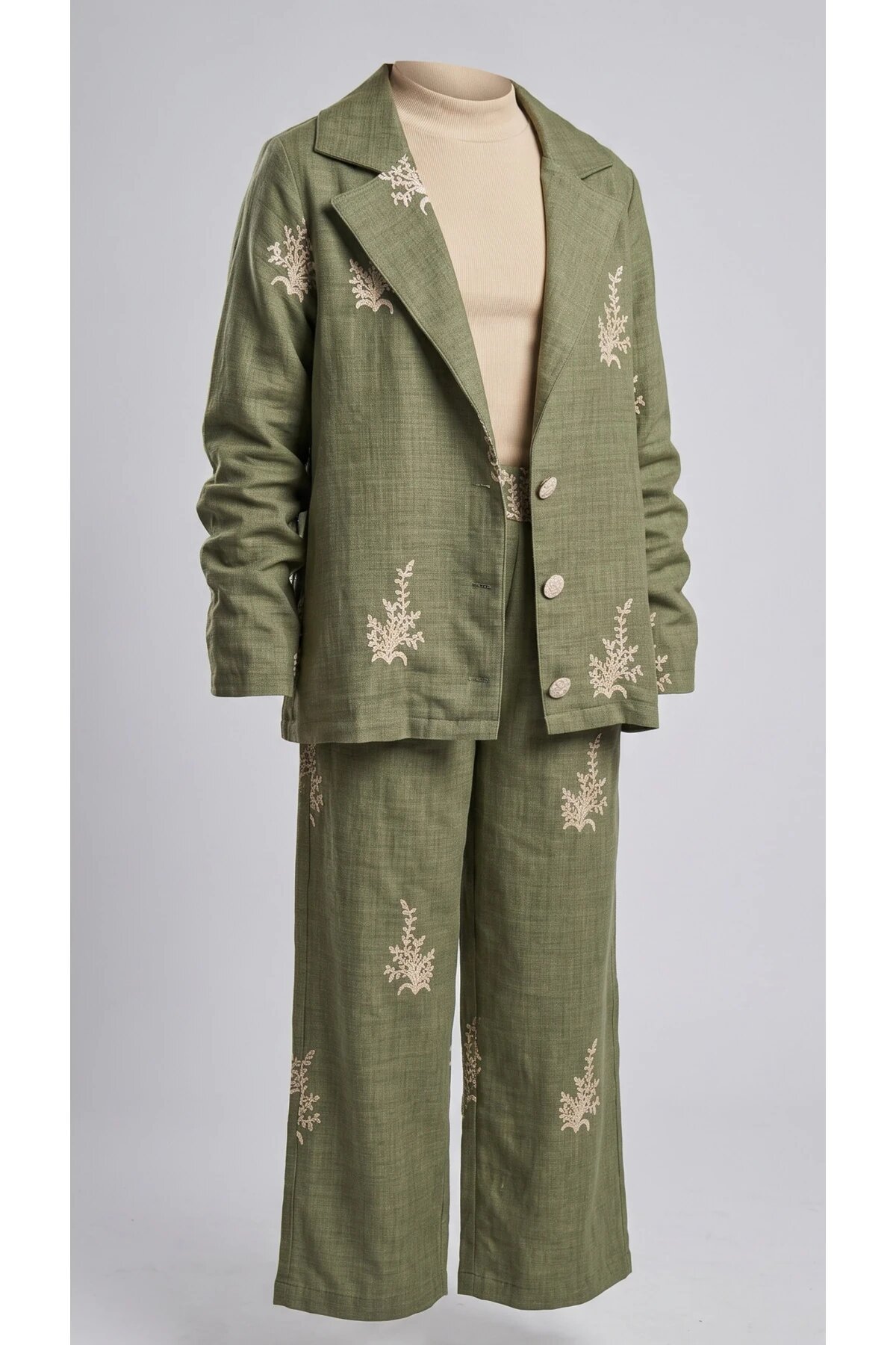 Embroidered 3-Piece Special Occasion Girls' Set - Green - Pafim Kids