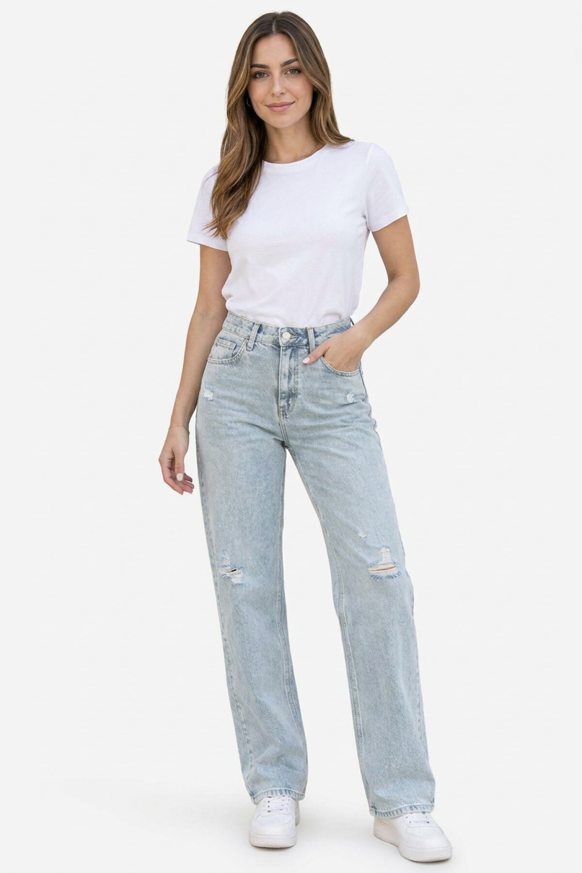 Mavi Buz Sisi Yıpratmalı Denim Pantolon - Shirosa