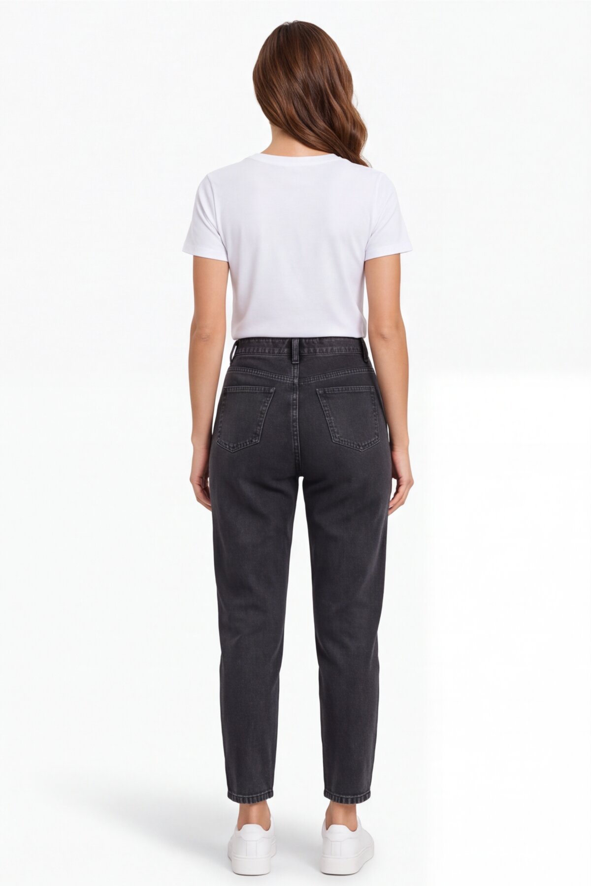 Mom Fit Applique Pocket Denim Pants - Black - Shirosa