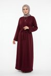 Bordo Bisiklet Yaka Kuşaklı Elbise