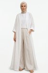 Beyaz Bohemian Uzun Cepsiz Keten Kaftan &amp; Kap