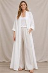 Beyaz Bohemian Uzun Cepsiz Keten Kaftan &amp; Kap