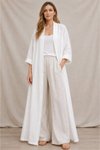 Beyaz Bohemian Uzun Cepsiz Keten Kaftan &amp; Kap