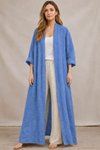 İndigo Mavi Bohemian Uzun Cepsiz Keten Kaftan &amp; Kap