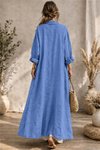 İndigo Mavi Bohemian Uzun Cepsiz Keten Kaftan &amp; Kap