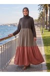Haki Gri Narçiçeği Pamuk Saten Kloş Elbise