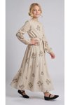 Belted Appliqué Occasion Girls' Dress - Beige