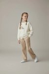 3-Thread Flower-Embroidered Cotton Girls' Tracksuit Set - Ecru-Beige