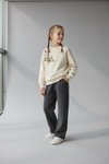 3-Thread Cotton Flower Embroidered Girls' Tracksuit Set - Ecru/Smoke