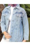 Açık Mavi Taş İşlemeli Denim Kot Ceket