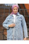 Açık Mavi Taş İşlemeli Denim Kot Ceket