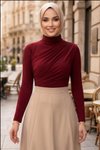 Bordo Büzgü Detaylı Sandy Bluz