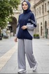 Piping-Detail Modest Co-ord Set - Grey