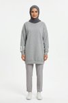 Gri İki İplik Baskı Detaylı Sweatshirt Tunik