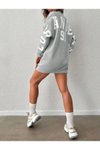 Gri İki İplik Baskı Detaylı Sweatshirt Tunik