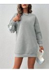 Gri İki İplik Baskı Detaylı Sweatshirt Tunik