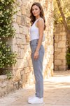 Gri Mom Aplike Cepli Denim Pantolon