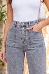 Gri Mom Aplike Cepli Denim Pantolon