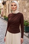 Kahverengi Sandy Büzgü Detaylı Bluz