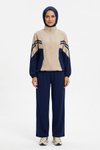 Piping-Detail Modest Co-ord Set - Navy Blue
