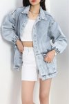 Mavi Oversize Körüklü Cepli Denim Ceket