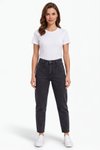 Mom Fit Applique Pocket Denim Pants - Black