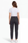 Siyah Mom Aplike Cepli Denim Pantolon