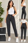 Siyah Mom Aplike Cepli Denim Pantolon