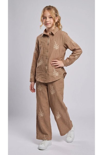 Special Occasion Shirt Girls' Set - Brown - Pafim Kids