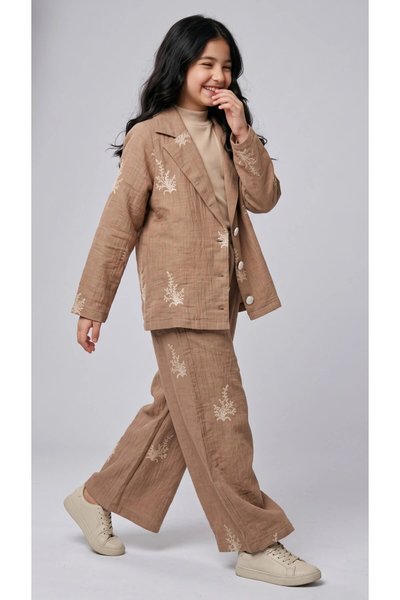 Occasion Embroidered 3-Piece Set - Brown - Pafim Kids