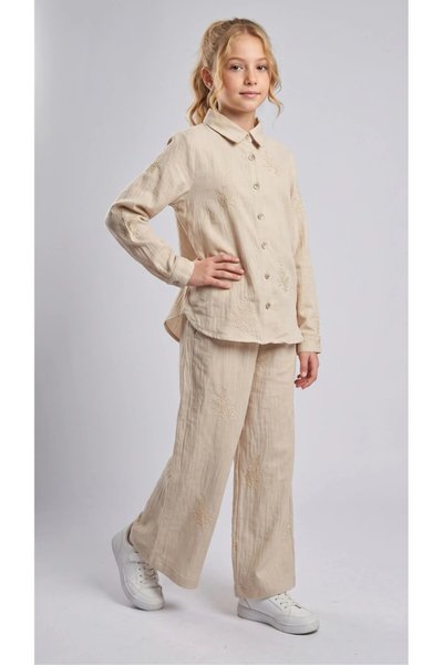 Special Occasion Shirt Girls' Set - Cream - Pafim Kids