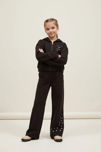 Hooded Star-Embroidered Zip-up Tracksuit Set - Black - Pafim Kids