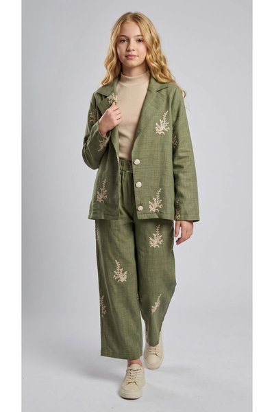 Embroidered 3-Piece Special Occasion Girls' Set - Green - Pafim Kids