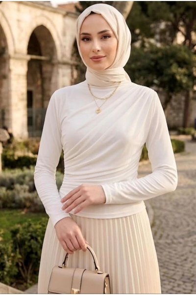 Sandy Ruched Detail Blouse - White - Shirosa