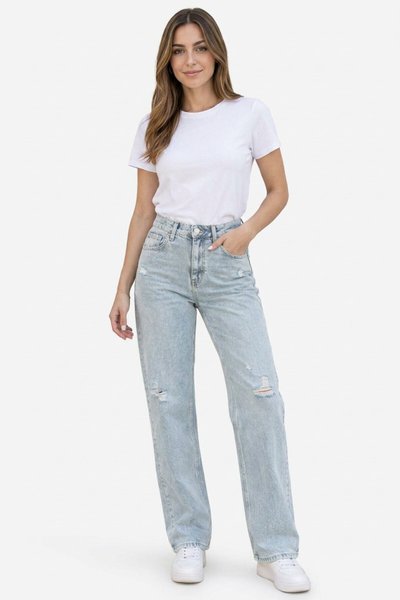 Mavi Buz Sisi Yıpratmalı Denim Pantolon - Shirosa